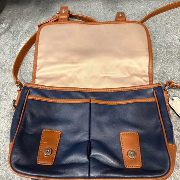 Coach Park Color-Block Leather Crossbody Purse Blue&White - Picture 5 of 14